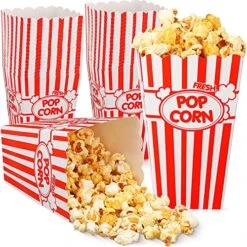 100 Pcs Popcorn Boxes Classic Red White Stripe Paper Popcorn Buckets Disposable Oil Proof Popcorn Container Retro Open Top Popcorn Holders For Movie Night Supplies Theaters Carnival Birthday Party