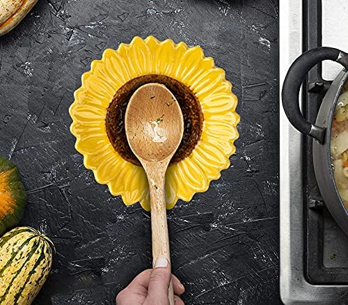 Spoon Rest Spoon Holder For Stove Top 2 PCS Spoon Rest For Kitchen Counter Spoon Rest For Stove Top Ceramic Spoon Rest Sunflower Shape 3 Spoon Rest Spoon Holder For Stove Top 2 PCS Spoon Rest For Kitchen Counter Spoon Rest For Stove Top Ceramic Spoon Rest Sunflower Shape - Image 3