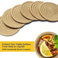 Coasters For Drinks, Absorbent Coasters For Coffee Table, Wooden Table, Farmhouse Coaster Set, Handmade Braided Coasters For Tabletop Protection (Brown, 6) -Peugeot Shop 61dCpul24sL