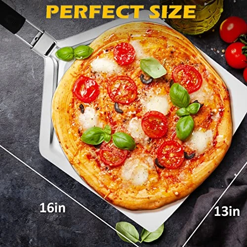 Extra Large Pizza Peel 16 Inch With Free Pizza Cutter Wheel - Stainless Steel Pizza Spatula Paddle With Folding Handle For Easy Storage - Premium Pizza Turning Peel Shovel Pizza Stone Metal Turner 2 Extra Large Pizza Peel 16 Inch With Free Pizza Cutter Wheel - Stainless Steel Pizza Spatula Paddle With Folding Handle For Easy Storage - Premium Pizza Turning Peel Shovel Pizza Stone Metal Turner - Image 2