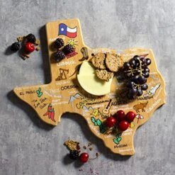 Exas State Shaped Cutting Board And Charcuterie Serving Platter With Artwork By Fish Kiss, Includes Hang Tie For Wall Display -Peugeot Shop 61fr8y2lS0L
