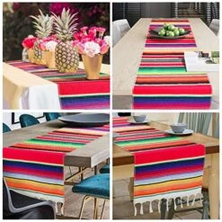 2 Pack Mexican Serape Table Runners 14 X 84 Inch For Mexican Party Wedding Decorations Outdoor Picnics Dining Table, Fringe Cotton Handwoven Table Runner -Peugeot Shop 61hY55RFuuL