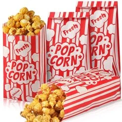 200 Pieces Popcorn Bags 1 Oz Greaseproof Popcorn Paper Bags Individual Servings White And Red Striped Popcorn Sleeves Disposable Flat Bottom Popcorn Take Out Bags For Movie Theater Carnival Party