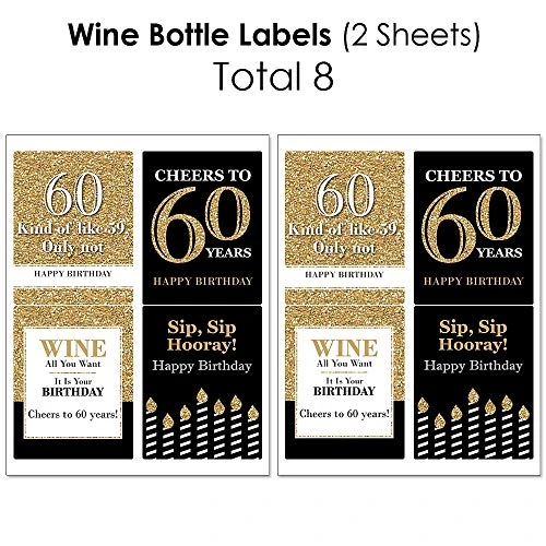 Big Dot Of Happiness Adult 60th Birthday - Gold - Mini Wine Bottle Labels, Wine Bottle Labels And Water Bottle Labels - Birthday Party Decorations - Beverage Bar Kit - 34 Pieces 3 Big Dot Of Happiness Adult 60th Birthday - Gold - Mini Wine Bottle Labels, Wine Bottle Labels And Water Bottle Labels - Birthday Party Decorations - Beverage Bar Kit - 34 Pieces - Image 3