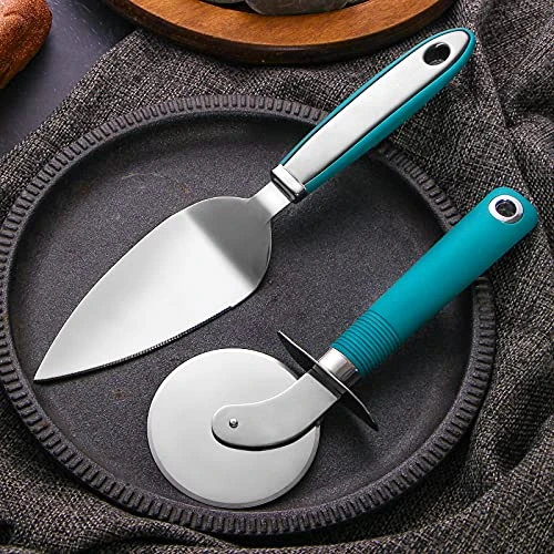Webake Pizza Cutter Wheel Pie Serve Set, Large Pizza Slicer Stainless Steel Pie Cake Cutter With Non-slip Green Handle, Ideal For Cake Pizza Pies Dough Fudge 2 Webake Pizza Cutter Wheel Pie Serve Set, Large Pizza Slicer Stainless Steel Pie Cake Cutter With Non-slip Green Handle, Ideal For Cake Pizza Pies Dough Fudge - Image 2