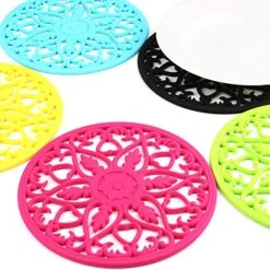 Silicone Trivet ME.FAN 3 Set Silicone Trivet Mat - Multi-Use Intricately Carved Insulated Flexible Durable Non Slip Coasters (Black) -Peugeot Shop 61jB4ihLWPL