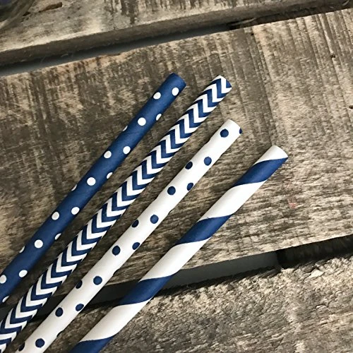 Straws - Navy Blue And White - Stripe Chevron Polka Dot - 7.75 Inches - 100 Pack - Outside The Box Papers Brand 3 Straws - Navy Blue And White - Stripe Chevron Polka Dot - 7.75 Inches - 100 Pack - Outside The Box Papers Brand - Image 3