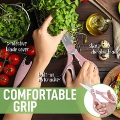 Scissors Heavy Duty - Ultra Sharp Stainless Steel Kitchen Shears With Protective Cover - Multipurpose Food Scissors & Meat Scissors For Poultry, Fish, Herbs, & More (Pink) -Peugeot Shop 61mi8cVgAPS