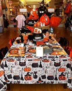 Halloween Printed Tablecloth 57x120 Inches Broom Cat Polyester Fabric Pumpkin Tablecloth For Holiday Party Dinner Table Cover Decor -Peugeot Shop 61ofvcOAh4L
