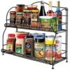 Spice Rack Organizer For Countertop, 2-Tier Spice Organizer For Kitchen Cabinet, Farmhouse Foldable Seasoning Organizer Standing Storage With Guardrail And Mesh Design, Bathroom Organizer