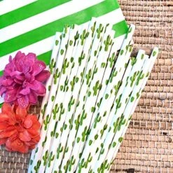 Cactus Themed Paper Straws - Green White Succulents - 100 Pack -Peugeot Shop 61saEtUZ6JL