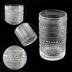 Set Of 6 Vintage Drinking Glasses, 12 Oz Clear Hobnail Glasses Tumbler, Embossed Design Glassware For Beverages, Water, Juice, Beer, Cocktail, Whiskey And Milk -Peugeot Shop 61snDQJjY4L