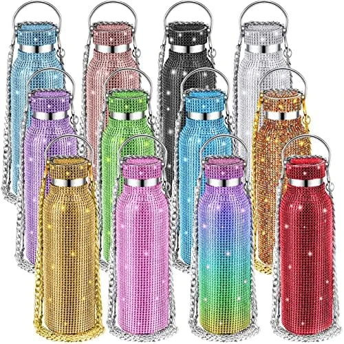 12 PCS Diamond Water Bottle Bulk Stainless Steel Insulated Water Bottle With Chain Bling Rhinestone Refillable Thermal Bottle Glitter Diamond Cup For Women Girls Gifts, 12 Colors (17 Oz) 7 12 PCS Diamond Water Bottle Bulk Stainless Steel Insulated Water Bottle With Chain Bling Rhinestone Refillable Thermal Bottle Glitter Diamond Cup For Women Girls Gifts, 12 Colors (17 Oz) - Image 7