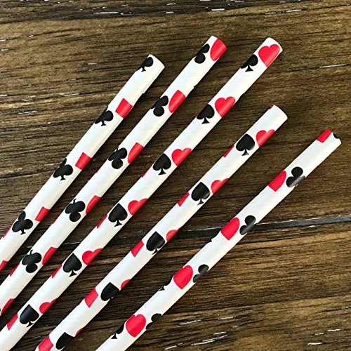Casino Card Night Theme Paper Straws - Red Black White - 50 Pack 2 Casino Card Night Theme Paper Straws - Red Black White - 50 Pack - Image 2