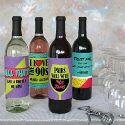 90's Throwback - 1990s Wine Party Decorations For Women And Men - Bottle Label Stickers - Set Of 4 -Peugeot Shop 61uKzeTqotL