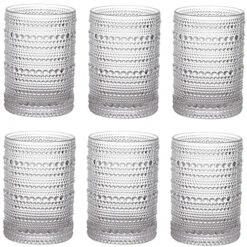 Set Of 6 Vintage Drinking Glasses, 12 Oz Clear Hobnail Glasses Tumbler, Embossed Design Glassware For Beverages, Water, Juice, Beer, Cocktail, Whiskey And Milk