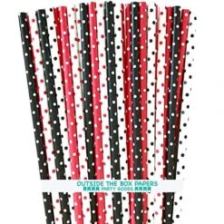 Drinking Straws - Black Red And White Polka Dot - Ladybug Theme - 7.75 X .25 Inches - 100 Pack - Outside The Box Papers Brand