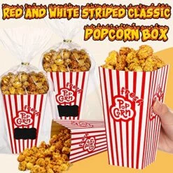 50 Set 28 Oz Popcorn Boxes With Clear Treat Bag Twist Ties Sticker Greaseproof Popcorn Bags Popcorn Buckets Red And White Colored Stripes Popcorn Containers For Carnival Party Movie Theater Decor -Peugeot Shop 61vqpDuzhyL