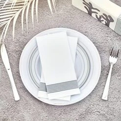 200 Packs Linen-like Guest Towels Disposable, Disposable Dinner Napkins Paper For Kitchen, Disposable Hand Towels For The Bathroom, Wedding Napkins, Party Napkins. (Striped Silver) -Peugeot Shop 61wHrDsHhqL