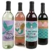 Let's Be Mermaids - Baby Shower Or Birthday Party Decorations For Women And Men - Wine Bottle Label Stickers - Set Of 4
