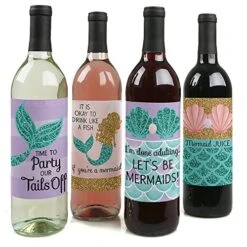 Let's Be Mermaids - Baby Shower Or Birthday Party Decorations For Women And Men - Wine Bottle Label Stickers - Set Of 4