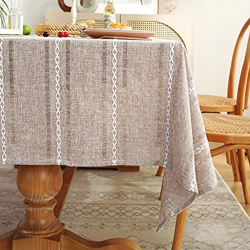 60 X 120 Inches Farmhouse Style Linen Tablecloths, Wrinkle Resistant Washable Dining Room Table Cloths For 8 Foot Rectangle Tables - Light Coffee 5 60 X 120 Inches Farmhouse Style Linen Tablecloths, Wrinkle Resistant Washable Dining Room Table Cloths For 8 Foot Rectangle Tables - Light Coffee - Image 5