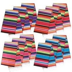 Olicolor 12 Pack Mexican Table Runners 13.5 X 100 Inch 4 Colors Serape Table Runner For Fiesta Mexican Theme Party Wedding Decorations (Pink Purple Red Blue)