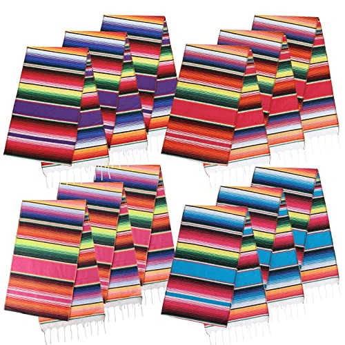 Olicolor 12 Pack Mexican Table Runners 13.5 X 100 Inch 4 Colors Serape Table Runner For Fiesta Mexican Theme Party Wedding Decorations (Pink Purple Red Blue) 1 Olicolor 12 Pack Mexican Table Runners 13.5 X 100 Inch 4 Colors Serape Table Runner For Fiesta Mexican Theme Party Wedding Decorations (Pink Purple Red Blue)