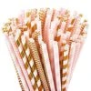 Biodegradable Paper Straws, 100 Pink Straws / Gold Straws For Party Supplies, Birthday, Wedding, Bridal / Baby Shower, Christmas Decorations And Holiday Celebrations