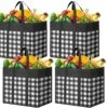 WOWBOX Reusable Grocery Bags,4-Pack, Foldable Reusable Shopping Tote Bags Bulk With Reinforced Handles,Large Storage Bags With Water Resistant Coating For Groceries,Multipurpose,Black-White
